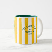 De Cabin Club Custom Crest Yellow Park Stripe Tweekleurige Koffiemok (Voorkant rechts)
