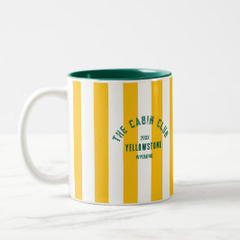 De Cabin Club Custom Crest Yellow Park Stripe Tweekleurige Koffiemok