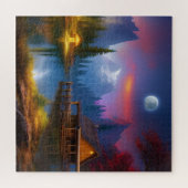 De Cabin in de Cove onder de maan Legpuzzel (Horizontaal)