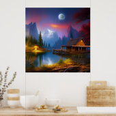 De Cabin in de Cove onder de maan Poster (Keuken)