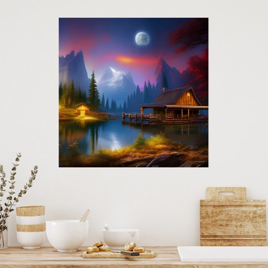 De Cabin in de Cove onder de maan Poster (Keuken)
