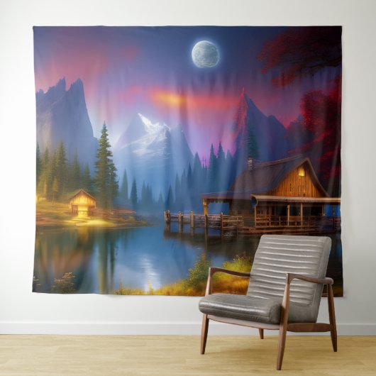 De Cabin in de Cove onder de maan Wandkleed (In Situ (horizontaal))