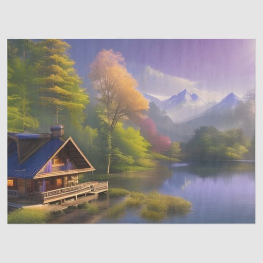 De Cabine bij de Mountain Stream Tissuepapier (Voorkant)