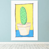 De cactus - naïeve kunst - woestijn peuk canvas afdruk (Insitu (Houten vloer))