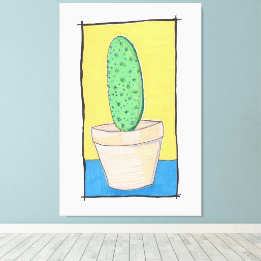 De cactus - naïeve kunst - woestijn peuk canvas afdruk (Insitu (Houten vloer))