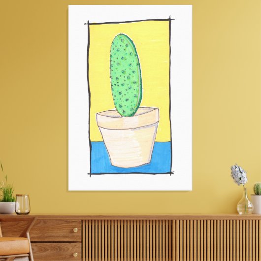 De cactus - naïeve kunst - woestijn peuk canvas afdruk (Insitu (Woonkamer))