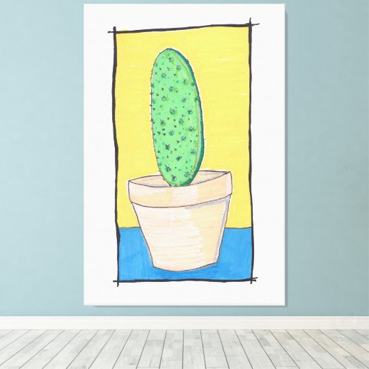 De cactus - naïeve kunst - woestijn peuk canvas afdruk (Insitu (Houten vloer))