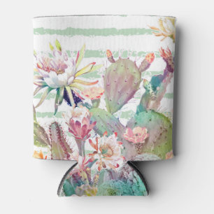De cactus van de waterverf, bloemen en blikjeskoeler