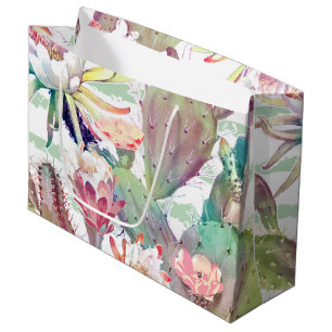 De cactus van de waterverf, bloemen en large cadeautasje