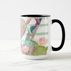 De cactus van de waterverf, bloemen en mok