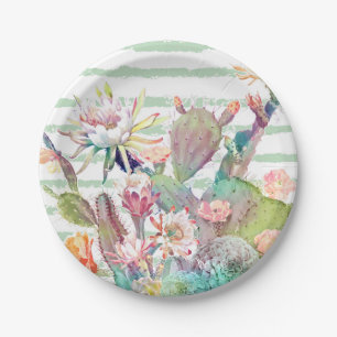 De cactus van de waterverf, bloemen en papieren bordje
