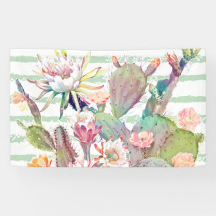 De cactus van de waterverf, bloemen en spandoek