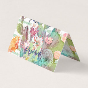 De cactus van de waterverf, bloemen en visitekaartje