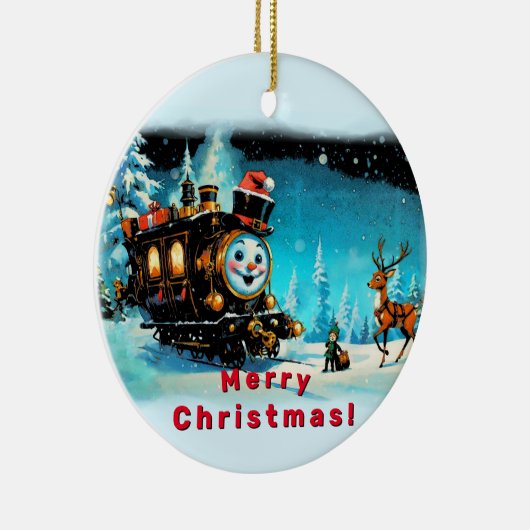 De cadeautrein - Kerstscène Keramisch Ornament (Rechts)