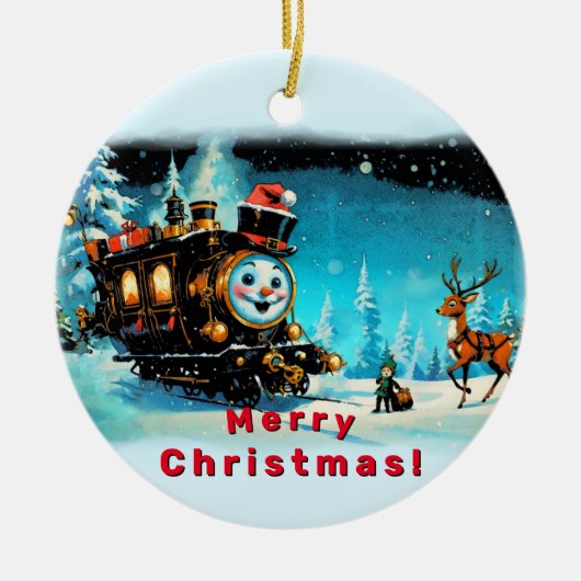 De cadeautrein - Kerstscène Keramisch Ornament (Voorkant)