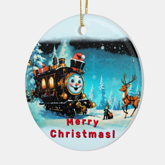 De cadeautrein - Kerstscène Keramisch Ornament (Links)