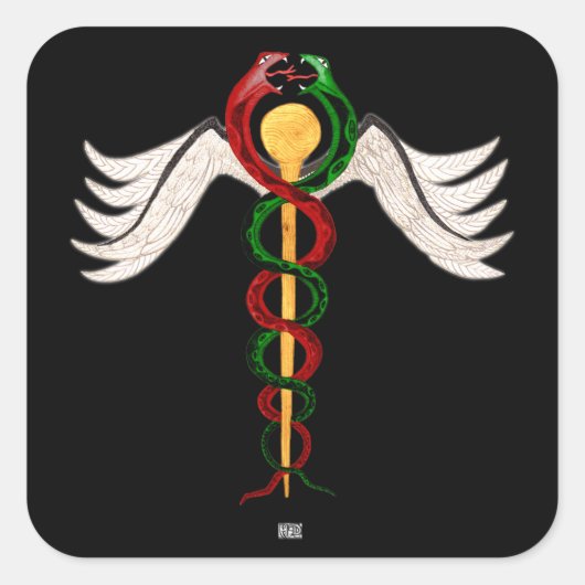 De Caduceus Vierkante Sticker (Voorkant)