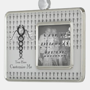 De Caduceus (zwart) Verzilverd Omlijst Ornament
