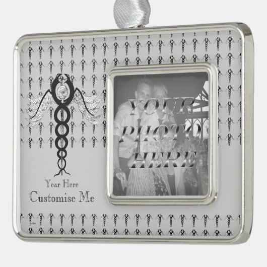 De Caduceus (zwart) Verzilverd Omlijst Ornament (Links)