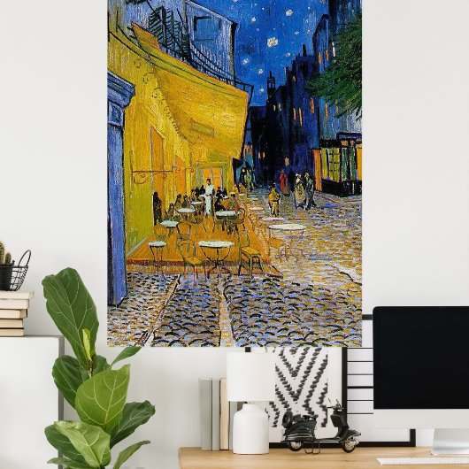 De Cafe Terrace van Vincent Van Gogh Poster (Thuiskantoor)