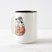 De cafeïne geest v2 tweekleurige koffiemok (Voorkant links)