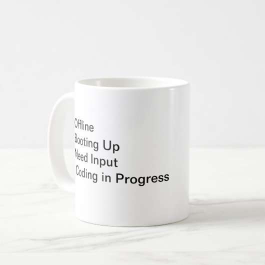 De cafeïnemeter van de coder koffiemok (Voorkant links)