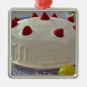 De Cake van de aardbei Metalen Ornament