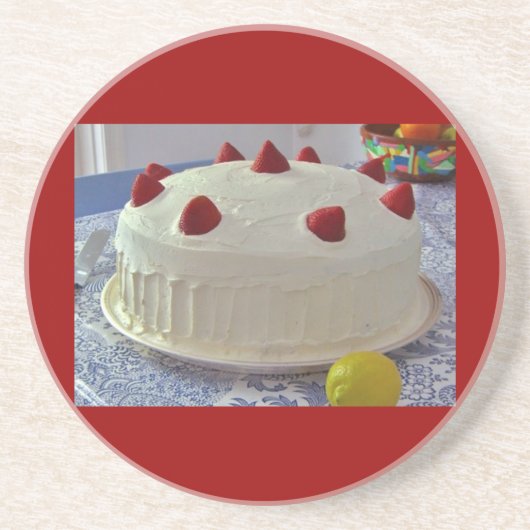 De Cake van de aardbei Zandsteen Onderzetter (Voorkant)