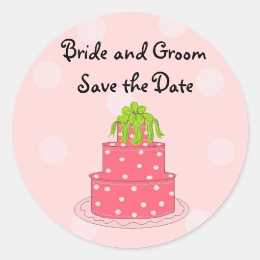 De Cake van het huwelijk bewaart de Datum Ronde Sticker (Voorkant)