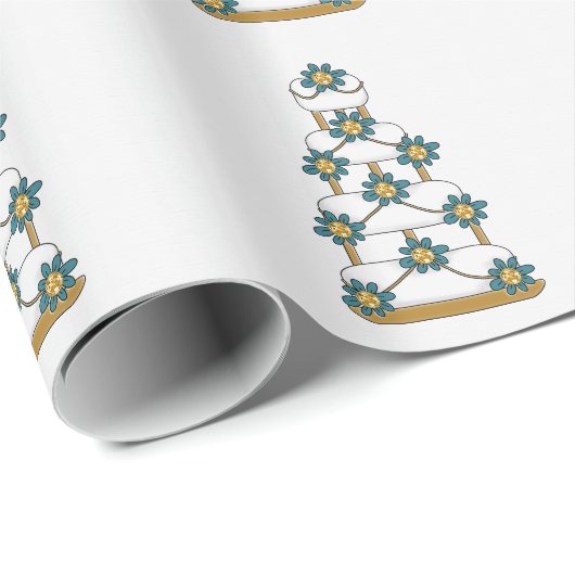 De Cake van het huwelijk in Blauwgroen en Goud op  Cadeaupapier (Rol Hoek)