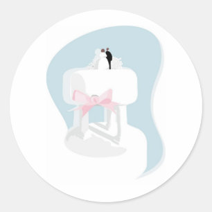 De Cake van het huwelijk met Bride en Groom Topper Ronde Sticker