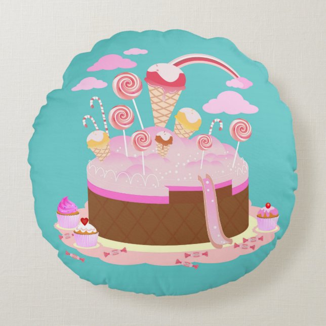 De cake van het snoep en van de chocolade voor rond kussen (Voorkant)