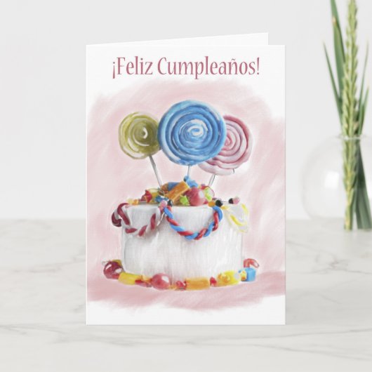 De cakekaart van de ¡ Feliz Cumpleaños Spaanse Kaart (Voorkant)