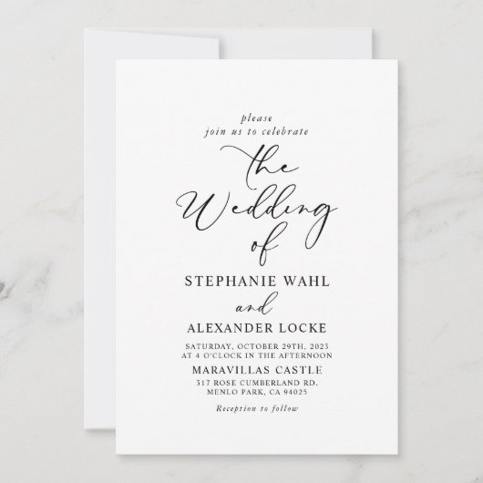 De Calligrafie Black and White Wedding of Kaart (Voorkant)