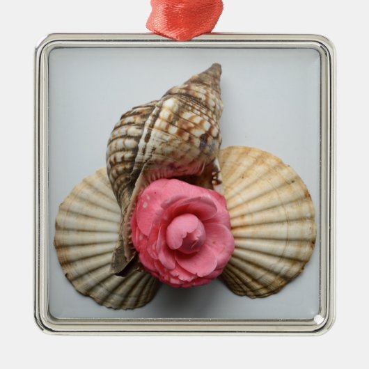 De Camellia en de Shells Metalen Ornament (Voorkant)