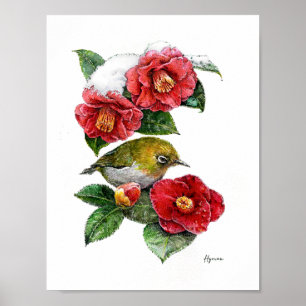 De Camellia en Witte-Oog Vogel Fijne Kunstposter Poster