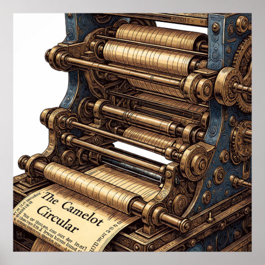 De Camelot Circular: Ingewikkelde Drukpers Poster (Voorkant)