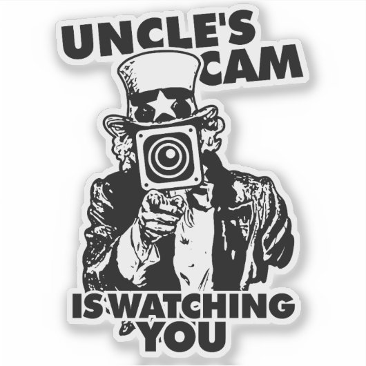 De camera van de oom kijkt naar je sticker (Voorkant)