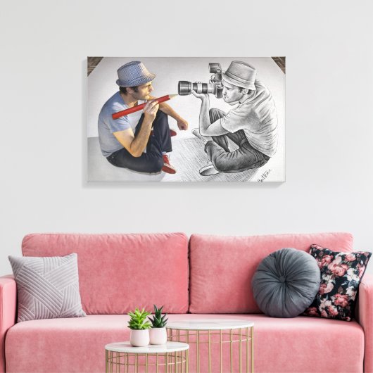 De Camera van het potlood Vs - 3D Spiegel Canvas Afdruk (Insitu (Woonkamer))