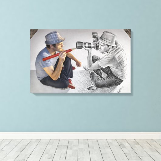 De Camera van het potlood Vs - 3D Spiegel Canvas Afdruk (Insitu (Houten vloer))