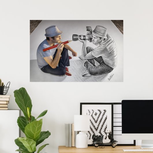 De Camera van het potlood Vs - 3D Spiegel Poster (Thuiskantoor)