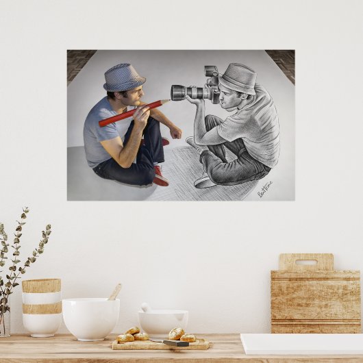 De Camera van het potlood Vs - 3D Spiegel Poster (Keuken)