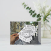 De camera van het potlood Vs - de Tram van Lissabo Briefkaart (Staand voorkant)