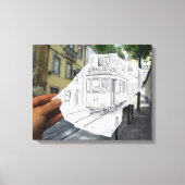 De camera van het potlood Vs - de Tram van Lissabo Canvas Afdruk (Voorkant)