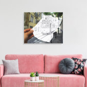 De camera van het potlood Vs - de Tram van Lissabo Canvas Afdruk (Insitu (Woonkamer))