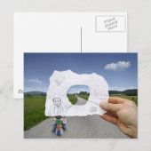 De Camera van het potlood Vs - het Kind die speelt Briefkaart (Voorkant / Achterkant)