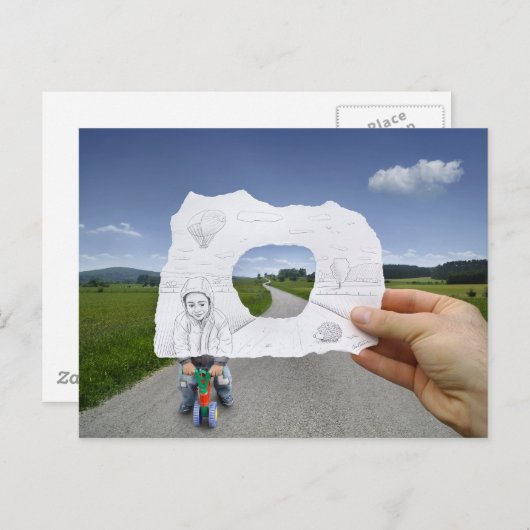 De Camera van het potlood Vs - het Kind die speelt Briefkaart (Voorkant / Achterkant)