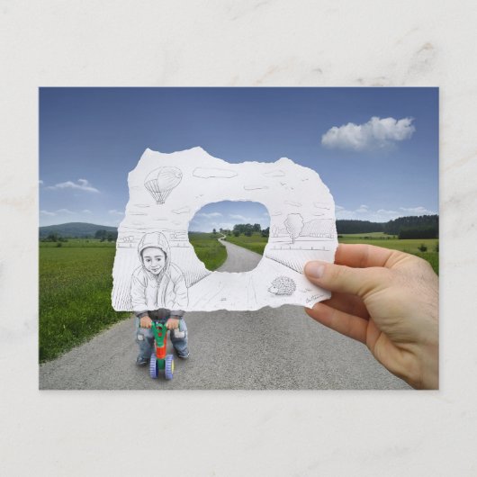 De Camera van het potlood Vs - het Kind die speelt Briefkaart (Voorkant)