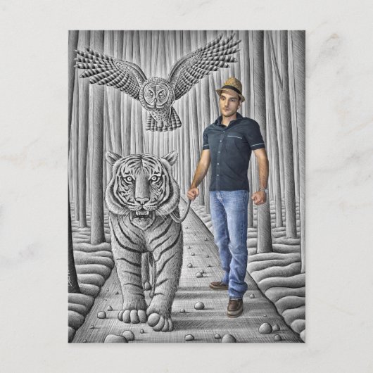 De Camera van Potlood Vs - Tijger, Owl, Man Briefkaart (Voorkant)
