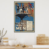 De Canadese marine wil Mannen Vintage WW2 Poster (Keuken)